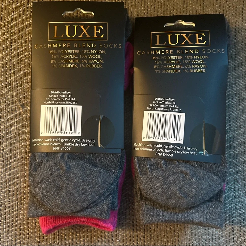 Luxe Woman’s Cashmere Blend Socks Pink Grey 4 Pairs Shoe Size 6 to 11